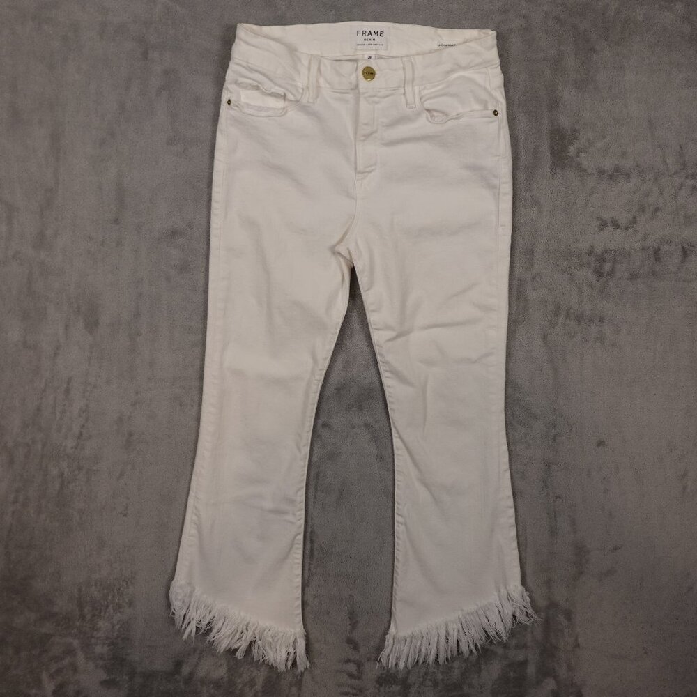 FRAME Jeans Le Crop Mini Boot Women's Size‎ 28  White Fringe Hem